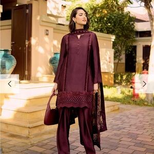 Pakistani designer Chic Long Sleeve Burgundy Dress Faiza Saqlain